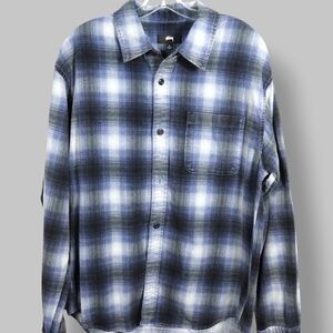 Stussy Rocco Plaid Flannel Shirt Blue Size L Button Up Streetwear